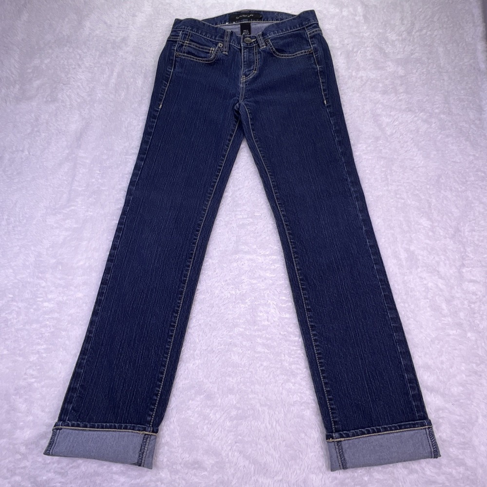 Calvin Klein Skinny Jeans Womens‎ 2 Dark Wash Stretch Denim Embroidered (27x32)